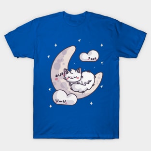 Kawaii Cat Sleeping on the Moon T-Shirt